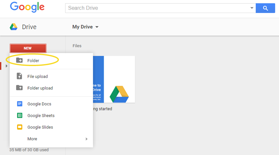 Google Drive New Folder