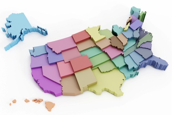 A 3D rendering of the 50 US states.