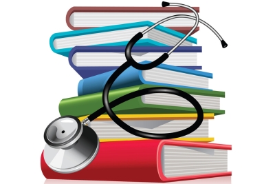 Illustration of stethoscope on a stack of books