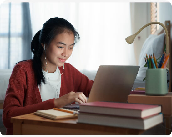 student studying at her desk